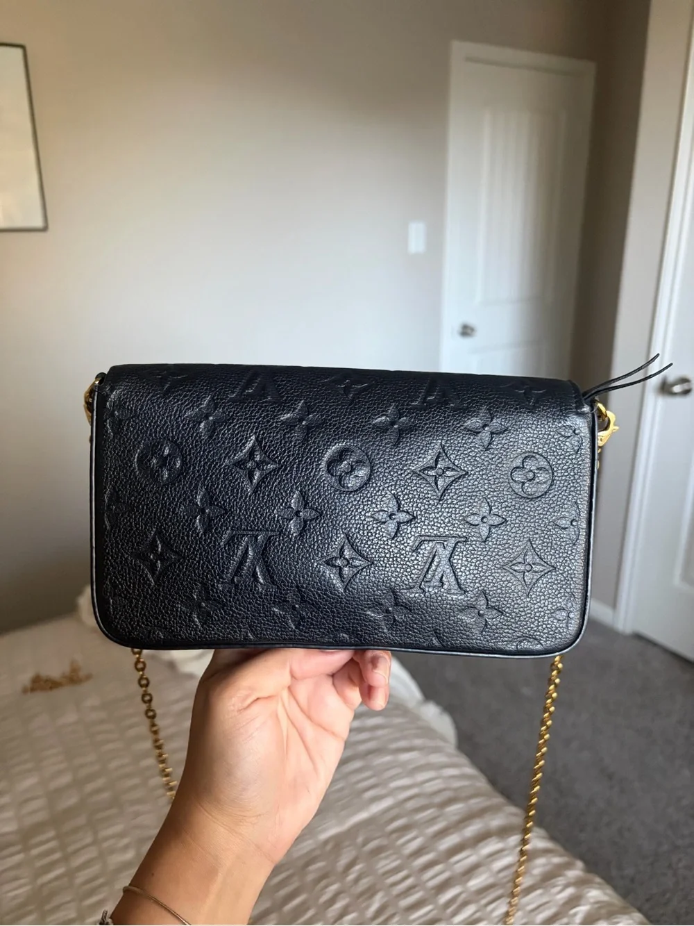 Louis Vuitton Pochette Felicie Monogram Envelope Crossbody with Gold Chain
